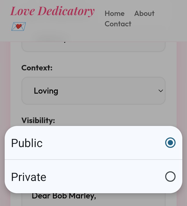 Privacy selector showing public and private dedication options